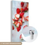 MuchoWow® Glasschilderij 20x40 cm - Schilderij acrylglas - Aardbei - Fruit - Marmer - Foto op glas - Schilderijen