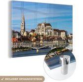 MuchoWow® Glasschilderij 180x120 cm - Schilderij acrylglas - Uitzicht op de gebouwen in het Franse Saint-Étienne - Foto op glas - Schilderijen
