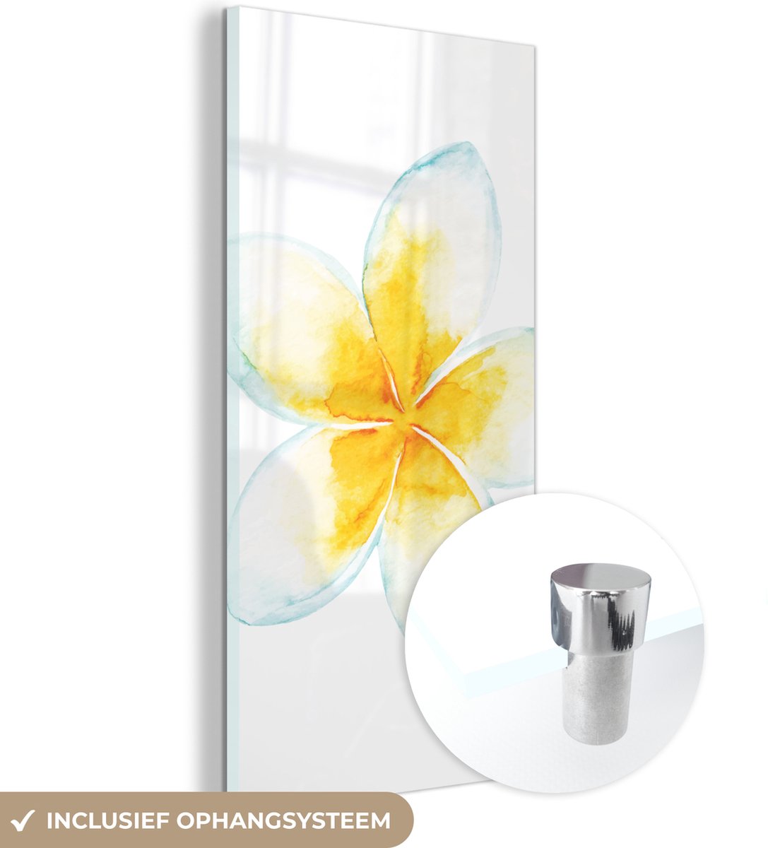® Glasschilderij 20x40 cm - Schilderij acrylglas - Aquarelverf - Bloem - Tropisch - Foto op glas - Muurdecoratie woonkamer - Wanddecoratie slaapkamer - Schilderijen