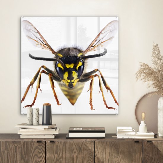 MuchoWow® Peinture sur verre 50x50 cm - Peinture sur verre acrylique - Vue rapprochée d'une guêpe - Photo sur verre - Peintures