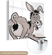 MuchoWow® Tableau en verre 20x20 cm - Tableau en verre acrylique - Une illustration de dessin animé d'un âne - Photo sur verre - Tableaux