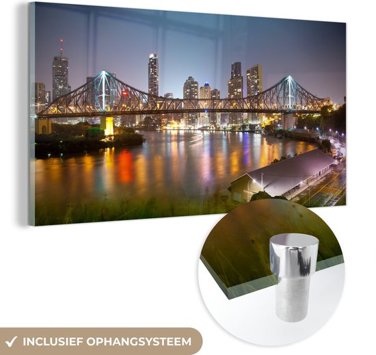MuchoWow® Glasschilderij 120x60 cm - Schilderij acrylglas - Story Bridge over Brisbane Rivier in Australië - Foto op glas - Schilderijen