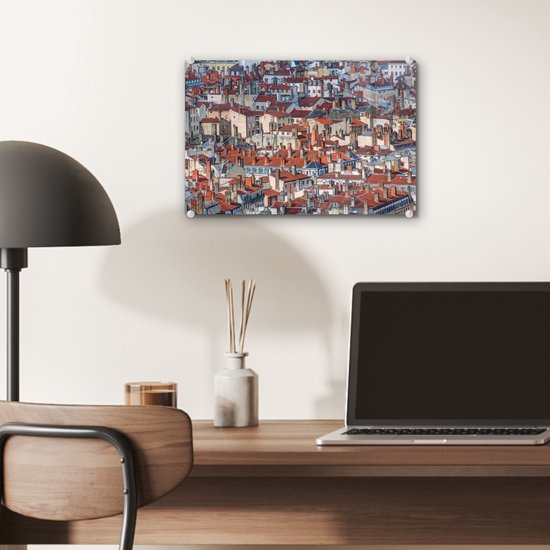 Les beaux toits rouges de la ville de Lyon en France Plexiglas 30x20 cm - petit - Tirage photo sur Glas (décoration murale plexiglas)