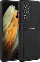 Casemania Hoesje Geschikt voor Samsung Galaxy S23 Ultra Zwart - Siliconen Back Cover met Kaarthouder