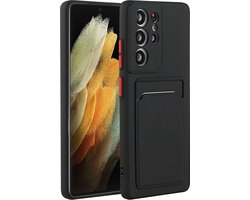 Casemania Hoesje Geschikt voor Samsung Galaxy S22 Ultra - Zwart - Siliconen Back Cover met Pasjeshouder