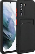 Casemania Hoesje Geschikt voor Samsung Galaxy S22 Plus Zwart - Siliconen Back Cover met Kaarthouder
