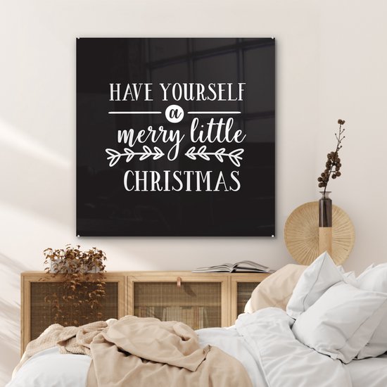 MuchoWow® Peinture sur verre 90x90 cm - Peinture sur verre acrylique - Citation de Noël "Passez un joyeux petit Noël" avec fond noir - Photo sur verre - Peintures