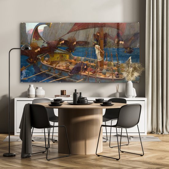Peinture sur Verre - Ulysse et les Sirènes - Peinture de John William Waterhouse - 160x80 cm - Peintures sur Verre Acrylique - Photo sur Glas
