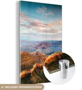 MuchoWow® Glasschilderij 80x120 cm - Schilderij acrylglas - Uitzicht over de hele Grand Canyon - Foto op glas - Schilderijen