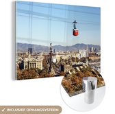 MuchoWow® Glasschilderij 90x60 cm - Schilderij acrylglas - Barcelona - Kabelbaan - Berg - Foto op glas - Schilderijen