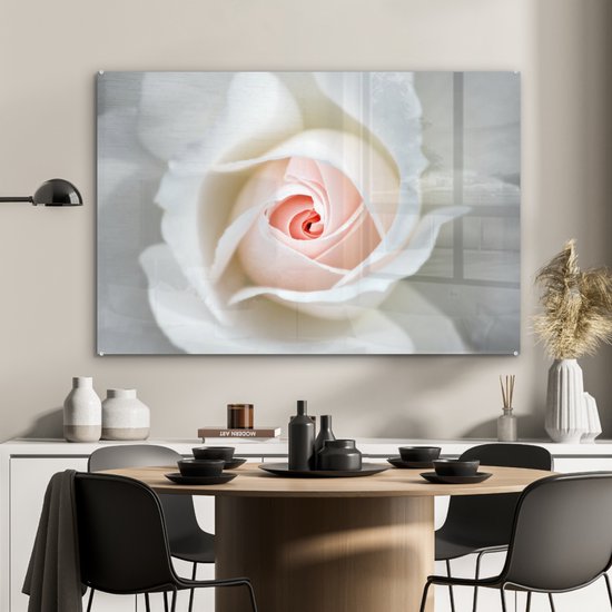 Peinture sur Verre - Rose - Bloem - Feuilles - 120x80 cm - Peintures sur Verre Peintures - Photo sur Glas