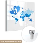 MuchoWow® Glasschilderij 20x20 cm - Schilderij acrylglas - Wereldkaart - Blauw - Wit - Foto op glas - Schilderijen