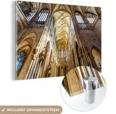 MuchoWow® Glasschilderij 60x40 cm - Schilderij acrylglas - Kathedraal - Architectuur - Praag - Foto op glas - Schilderijen