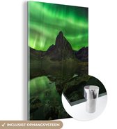 MuchoWow® Glasschilderij 100x150 cm - Schilderij acrylglas - Noorderlicht - Bergen - IJs - Foto op glas - Schilderijen