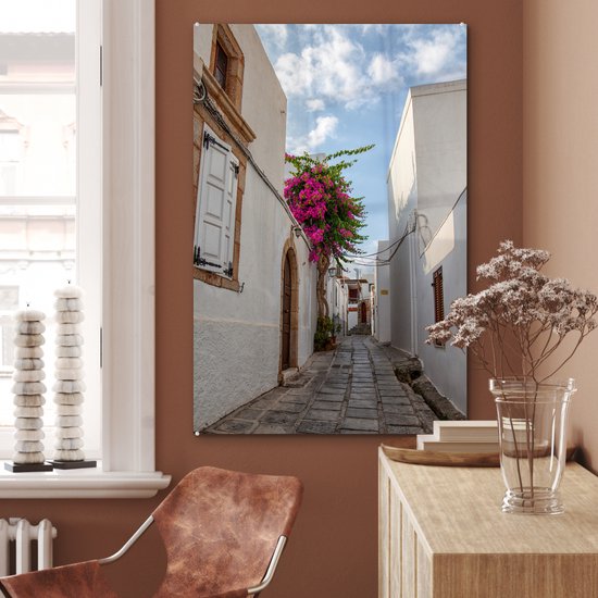 Architecture Witte dans une rue étroite de la vieille ville de Rhodes Plexiglas 80x120 cm - Tirage photo sur Glas (décoration murale en plexiglas)