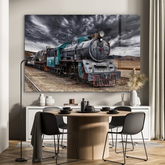 Peinture sur verre - Nuages sombres au-dessus de la locomotive à vapeur - 150x100 cm - Peintures en plexiglas