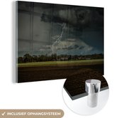 MuchoWow® Glasschilderij 180x120 cm - Schilderij acrylglas - Onweer op het platteland in Nederland - Foto op glas - Schilderijen