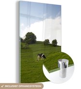 MuchoWow® Glasschilderij 60x90 cm - Schilderij acrylglas - Koe - Dier - Landschap - Foto op glas - Schilderijen