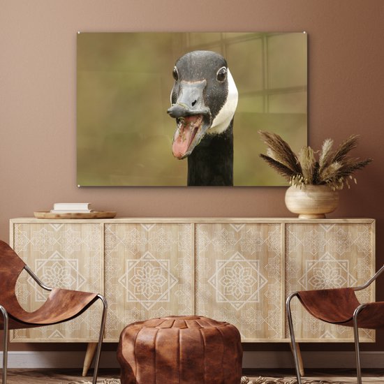 MuchoWow® Peinture sur verre 120x80 cm - Peinture sur verre acrylique - Tête d'oiseau de grande bernache du Canada - Photo sur verre - Peintures