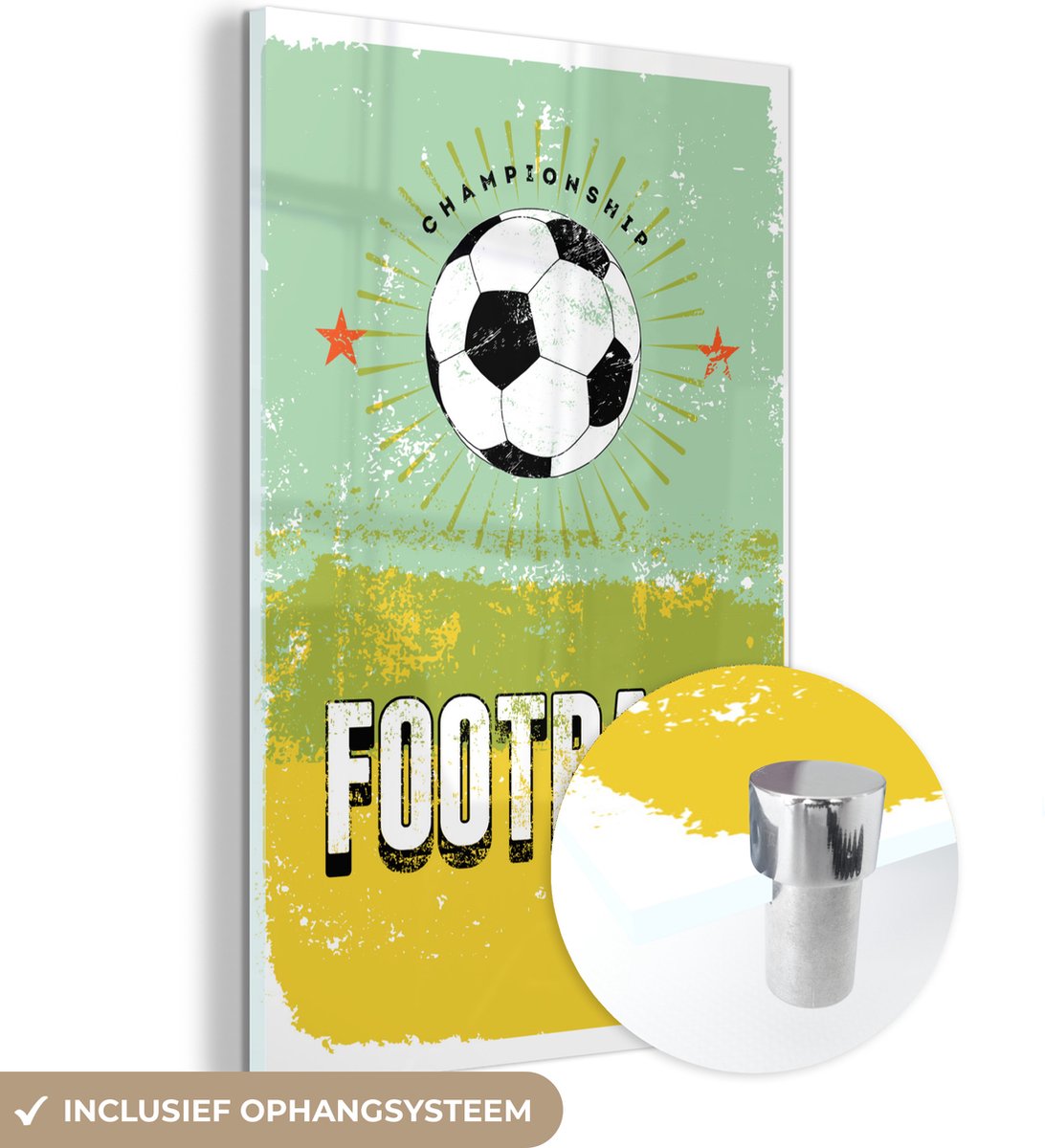 ® Glasschilderij 60x90 cm - Schilderij acrylglas - Quotes - Vintage - Football - Championship - Sport - Voetbal - Foto op glas - Muurdecoratie woonkamer - Wanddecoratie slaapkamer - Schilderijen
