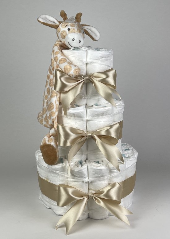 Chouette-Chouette | Luiertaart Neutraal | Kraamcadeau | Geboorte Jongen Meisje | Babyshower | Happy Horse Tuttle Giraffe Gessy Beige
