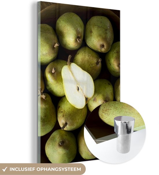MuchoWow® Peinture sur Verre - Grosses poires dans un bol et une poire ouverte - 100x150 cm - Peintures sur Verre Peintures - Photo sur Glas