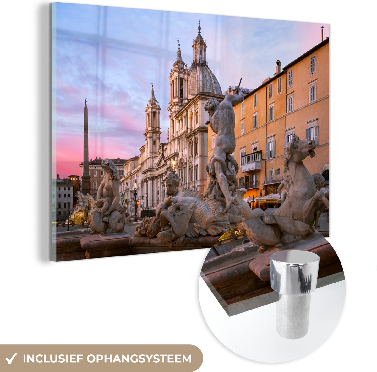 ® Glasschilderij 150x100 cm - Schilderij acrylglas - Rome - Fontein - Neptunes - Foto op g