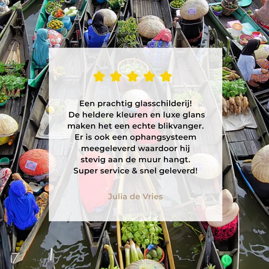 Peinture sur Verre - Marché Flottant en Indonésie - 120x80 cm - Peintures Plexiglas