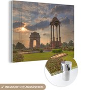 MuchoWow® Glasschilderij 120x90 cm - Schilderij acrylglas - India Gate in Delhi - Foto op glas - Schilderijen