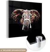 MuchoWow® Glasschilderij 90x90 cm - Schilderij acrylglas - Olifant - Dieren - Kleuren - Foto op glas - Schilderijen
