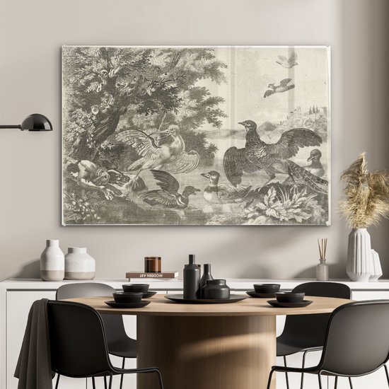 Oiseaux d'eau et un chien - Peinture de Melchior d'Hondecoeter Plexiglass 120x80 cm - Tirage photo sur Glas (décoration murale en plexiglas)