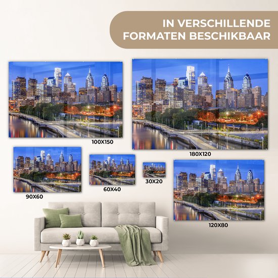 Les immenses gratte-ciel avec un beau ciel bleu en Plexiglas de Philadelphie 30x20 cm - petit - Tirage photo sur Glas (décoration murale en plexiglas)