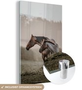 MuchoWow® Peinture sur verre - Paarden - Brouillard - Prairie - 100x150 cm - Peintures sur verre acrylique - Photo sur Glas