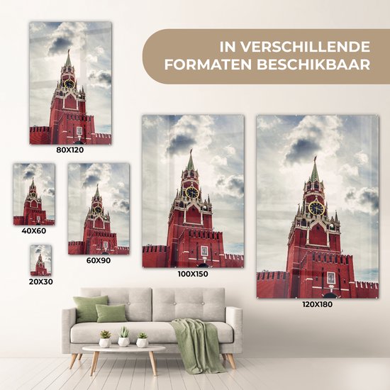 ® Glasschilderij 60x90 cm - Schilderij acrylglas - De Spasskayatoren uit de Russische revolutie - Foto op glas - Muurdecoratie woonkamer - Wanddecoratie slaapkamer - Schilderijen
