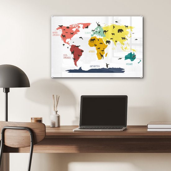 Wereldkaart pour les enfants Plexiglas Animaux Bêtes 60x40 cm