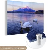 MuchoWow® Peinture sur verre - Cygnes - Berg - Coucher de soleil - 120x80 cm - Peintures sur verre acrylique - Photo sur Glas