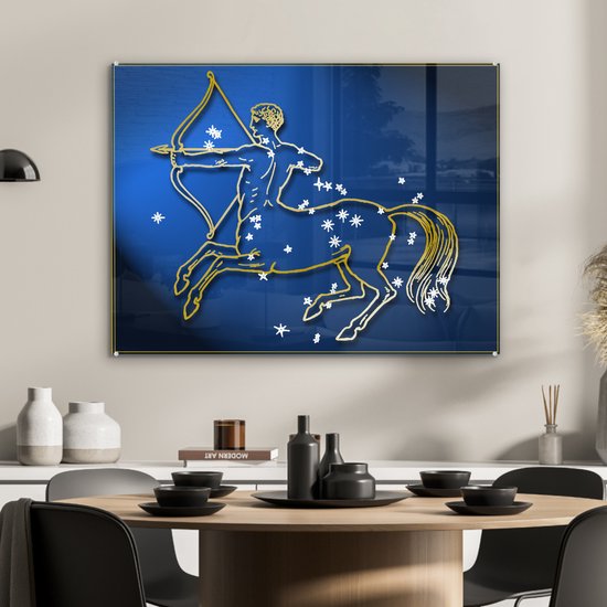 MuchoWow® Glasschilderij 80x60 cm - Schilderij acrylglas - Sterrenbeeld - Boogschutter - Sterren - Foto op glas - Schilderijen