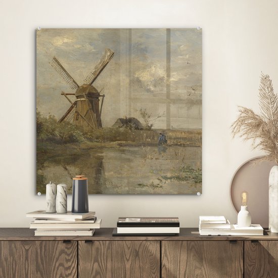 MuchoWow® Peinture sur verre 50x50 cm - Peinture sur verre acrylique - Moulin au bord d'un lac - Peinture de Paul Joseph Constantin - Photo sur verre - Peintures