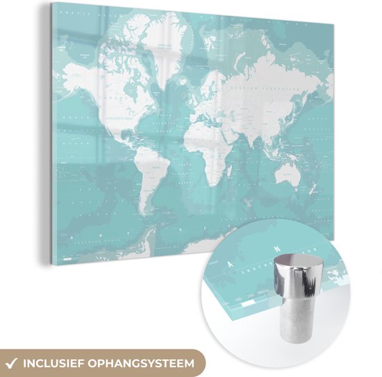 Wereldkaart blauw plexiglas