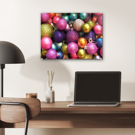 Peinture sur Verre - Gros Plan de Boules de Noël Colorées - 40x30 cm - Peintures sur Verre Peintures - Photo sur Glas