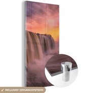 MuchoWow® Glasschilderij 60x120 cm - Schilderij acrylglas - Waterval - Zonsondergang - Natuur - Foto op glas - Schilderijen
