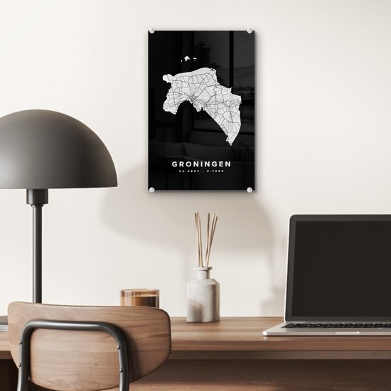 Peinture sur verre - Groningen - Pays- Nederland - Zwart - 20x30 cm - Peintures Plexiglas