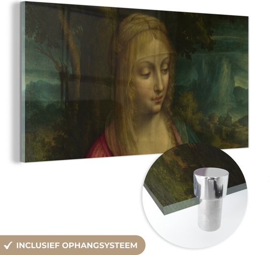 MuchoWow® Glasschilderij 160x80 cm - Schilderij acrylglas - The virgin and child - Leonardo da Vinci - Foto op glas - Schilderijen