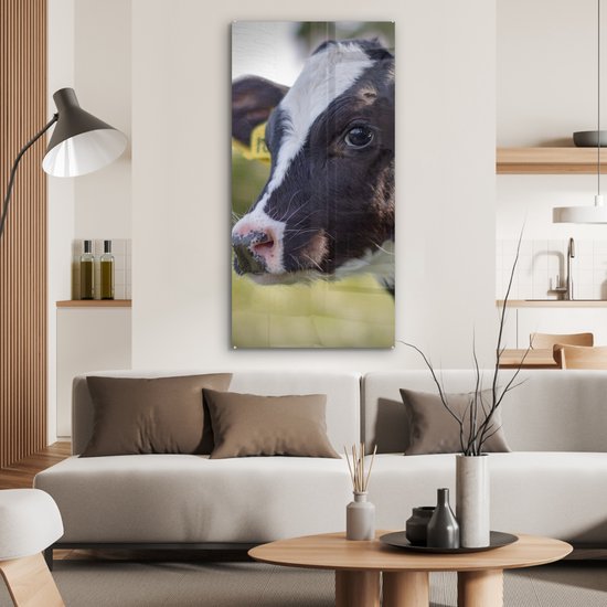 MuchoWow® Peinture sur verre 60x120 cm - Peinture acrylique sur verre - Vache - Veau - Animaux - Ferme - Photo sur verre - Peintures