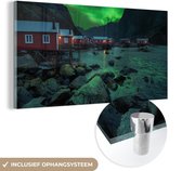MuchoWow® Glasschilderij 80x40 cm - Schilderij acrylglas - Noorderlicht - Noorwegen - Nacht - Foto op glas - Schilderijen