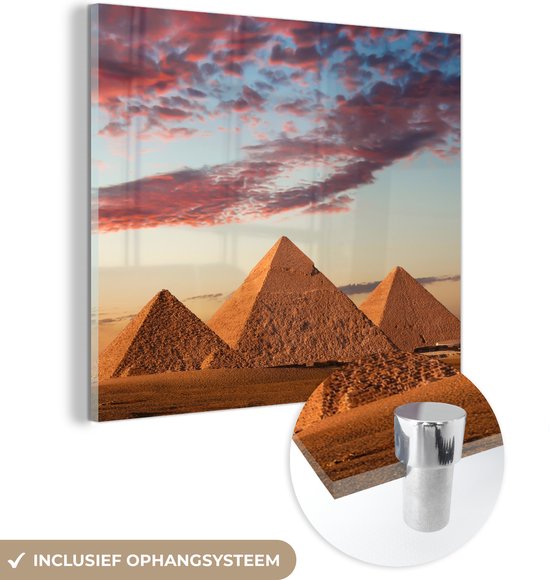 MuchoWow® Glasschilderij 20x20 cm - Schilderij acrylglas - Egypte - Piramide - Wolk - Foto op glas - Schilderijen
