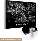 Peinture sur Verre - Rotterdam - Plan de la Ville - Zwart - 90x60 cm - Peintures sur Verre Peintures - Photo sur Glas