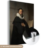 MuchoWow® Glasschilderij 60x80 cm - Schilderij acrylglas - Portret van Johannes Wtenbogaert - Rembrandt van Rijn - Foto op glas - Schilderijen