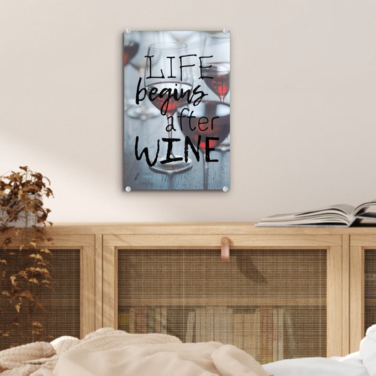 Peinture sur verre - Citation sur le Vin ' La Life commence après le vin' avec des verres à vin - 20x30 cm - Peintures sur Verre Peintures - Photo sur Glas