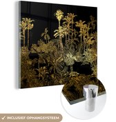 MuchoWow® Glasschilderij 20x20 cm - Schilderij acrylglas - Jungle - Goud - Bomen - Foto op glas - Schilderijen